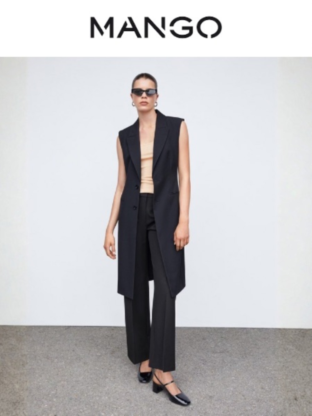 Mango Black Sleeveless Longline Vest with Wide-Leg Trousers